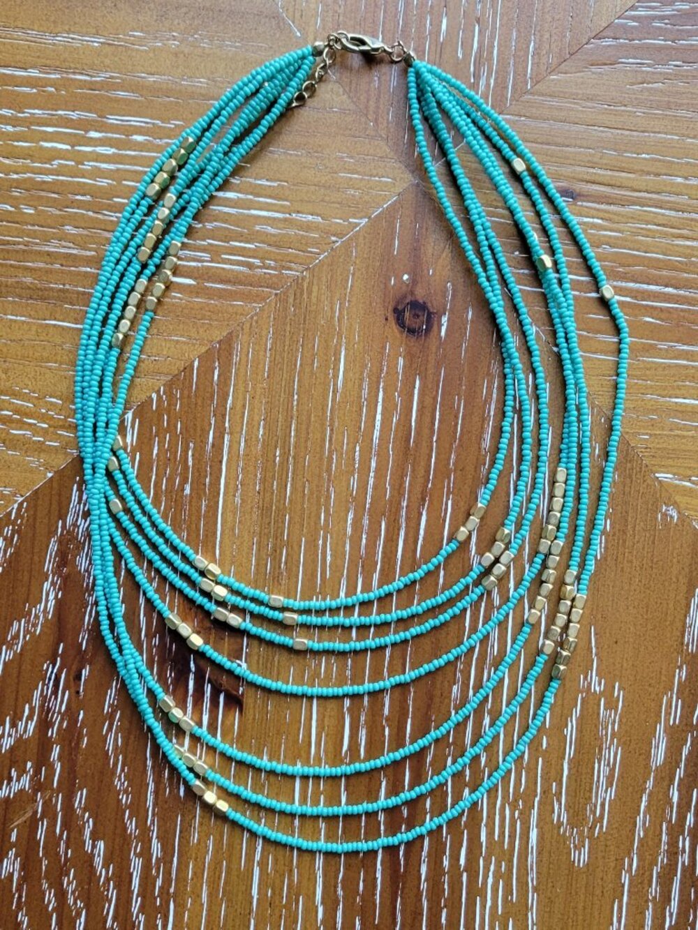 Turquoise and Gold Beaded Necklace